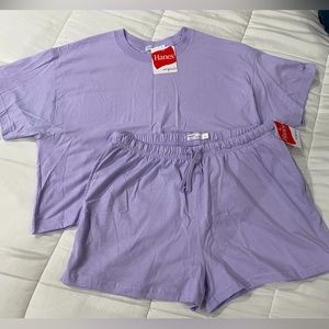 NWT Lavender 2-Piece Pajama Lounge Set by Hanes. Top (M), Shorts w Pockets (L).